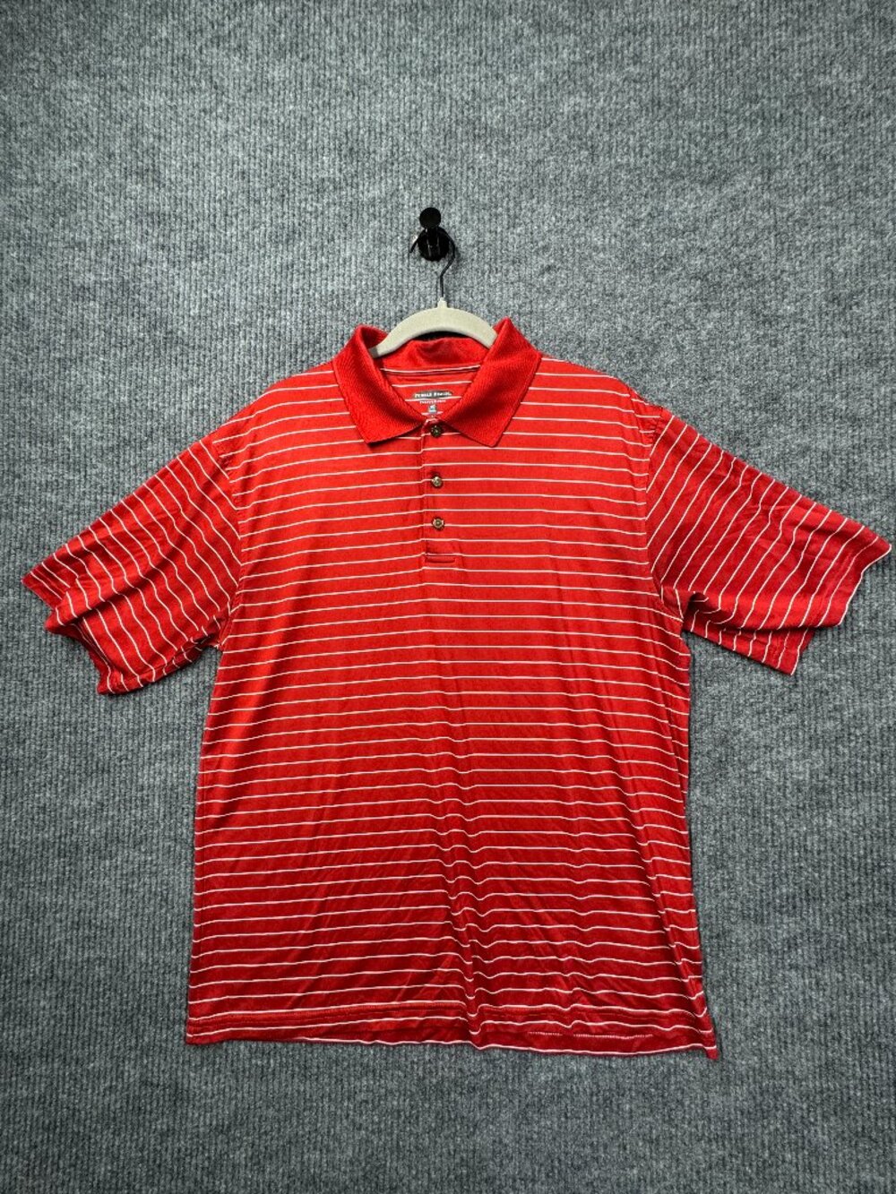 Pebble Beach Performance Men’s Large Red White Strip Golf Polo